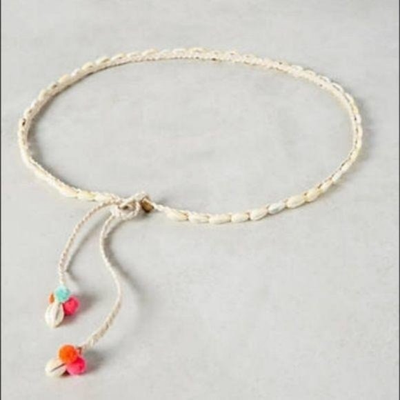 Anthro Shell Pom Pom Belt Wrap Woven Conch Braided main image 3